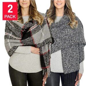 Emanuel Geraldo 2 Pack Blanket Scarf Color Black Plaid Black Blend